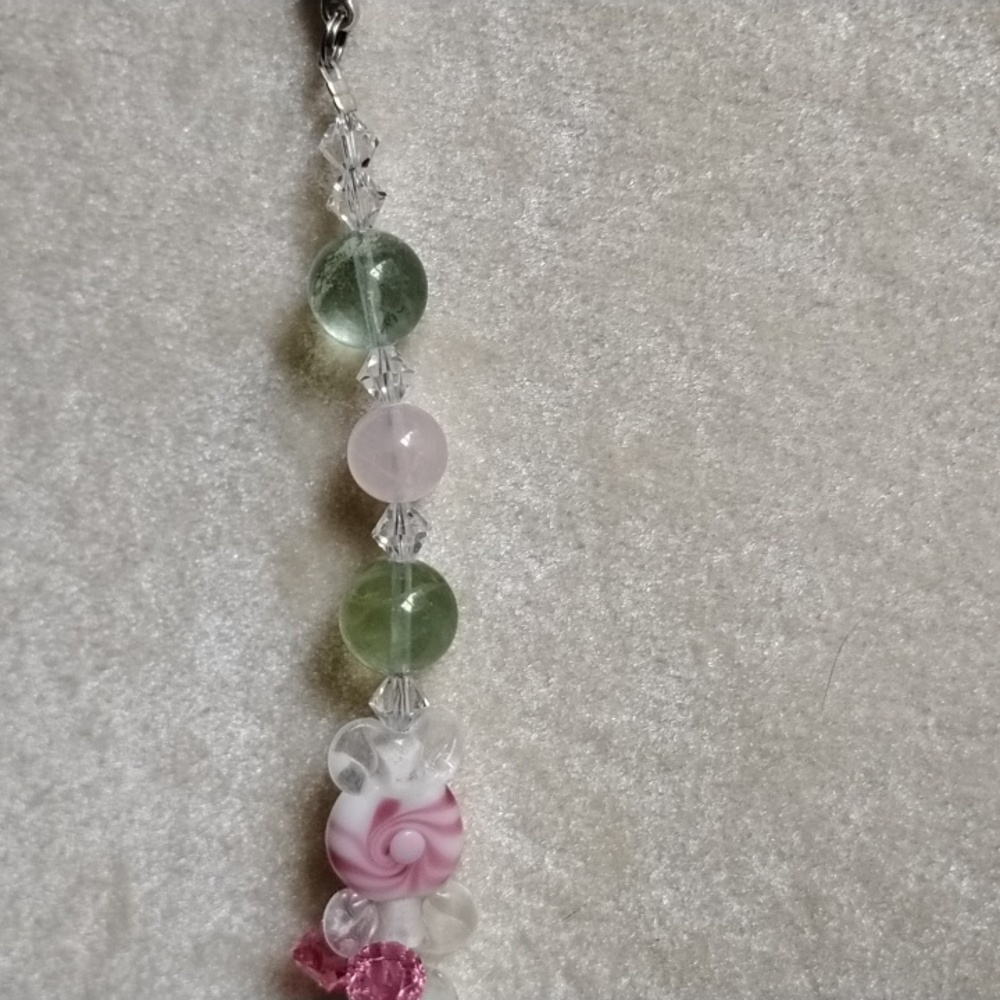🩷HAND CRAFTED LAMP WORK CANDY SHAPED BEADS WITH SWAROVSKI CRYSTALS &FLUORITE🩷 - Picture 2 of 6